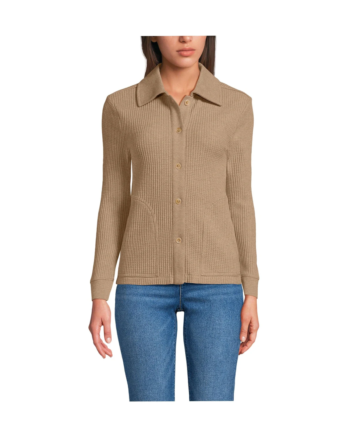 Women's Long Sleeve Waffle Collared Shacket