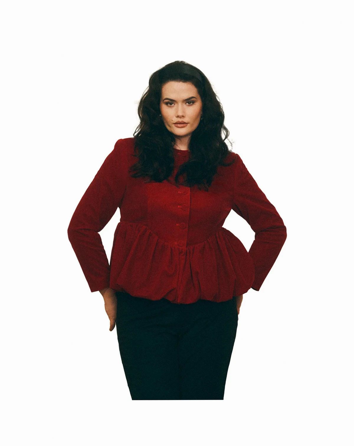 Women's Velvet Peplum Bubble Hem Jacket