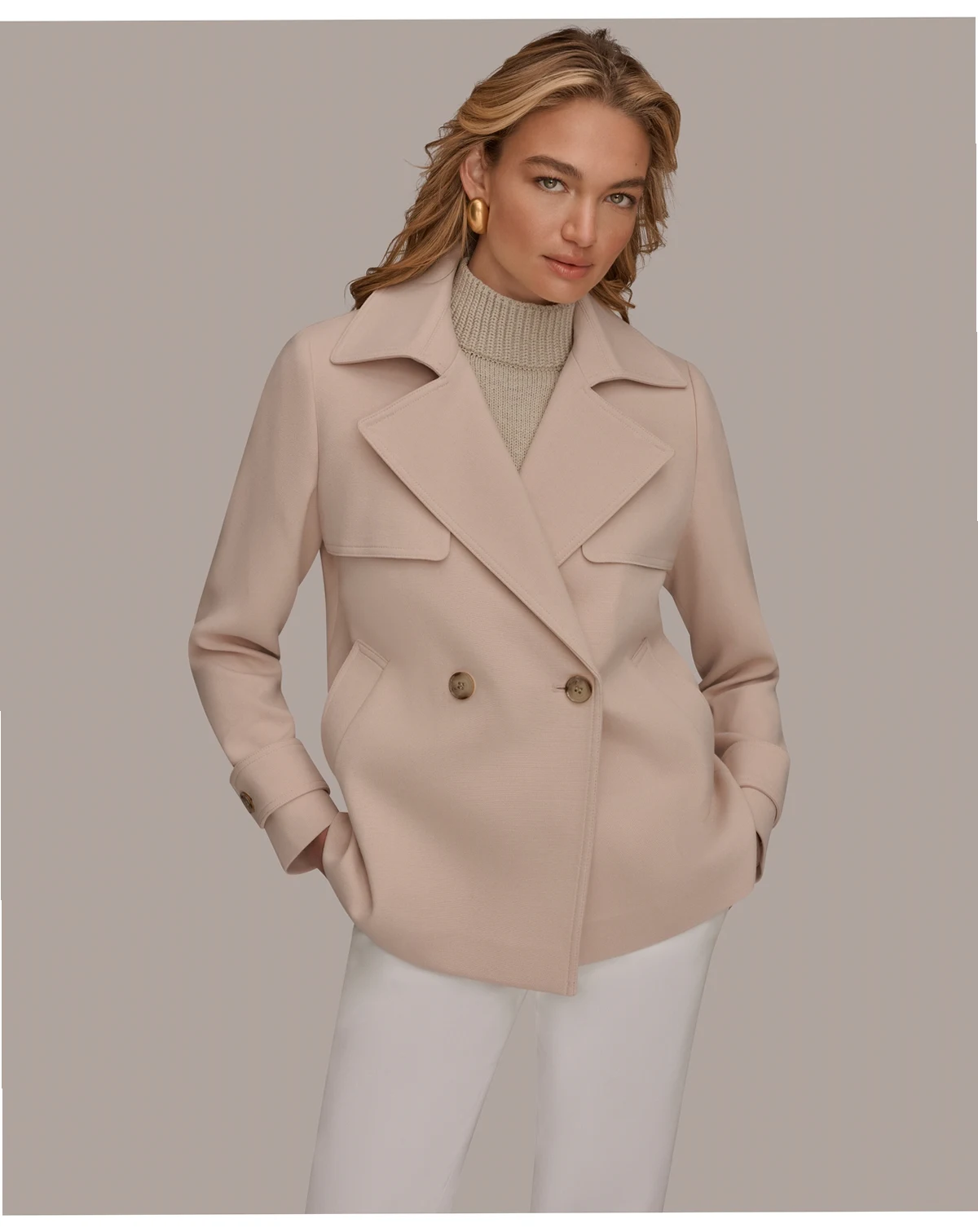 Women's Short Crepe Notch Collar Trench Coat