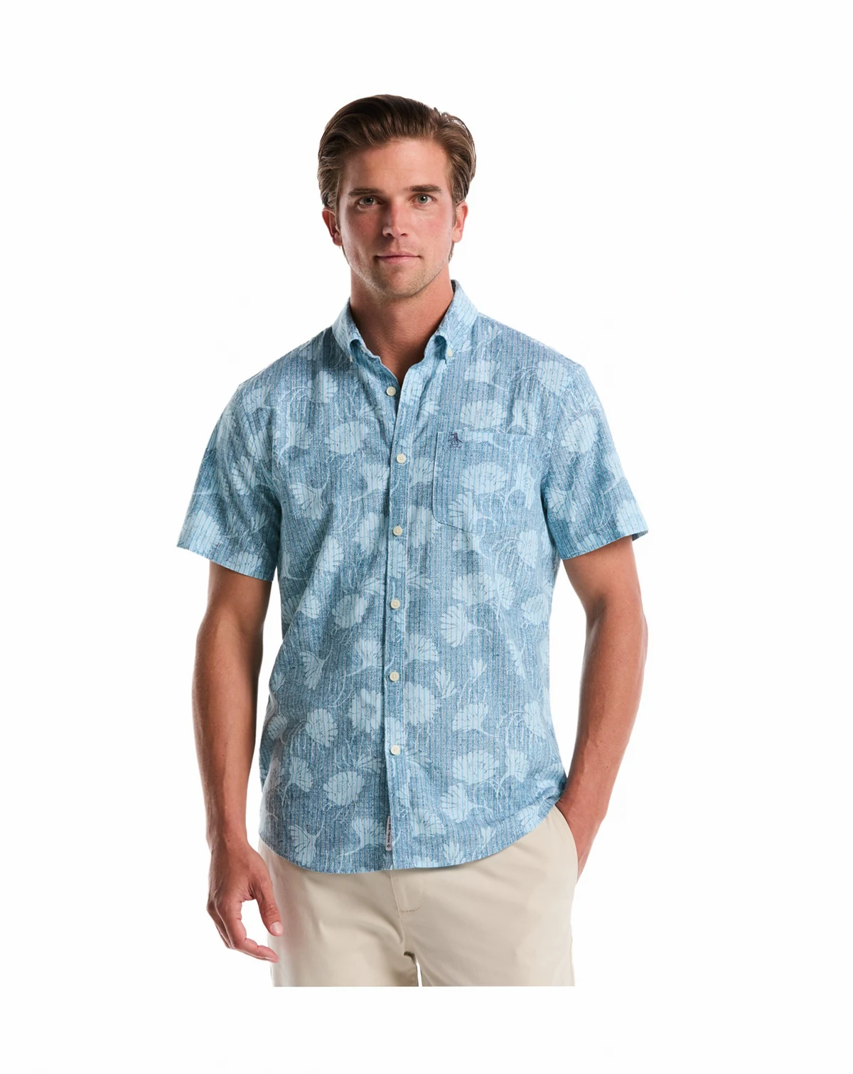 Men's All-Over Flower Print Collared Shirt