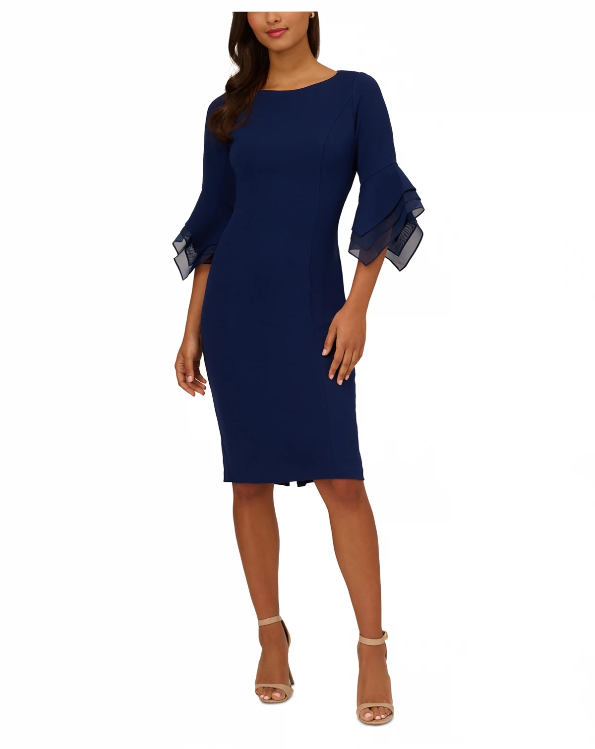 Women's Tiered-Cuff 3/4-Sleeve Sheath Dress