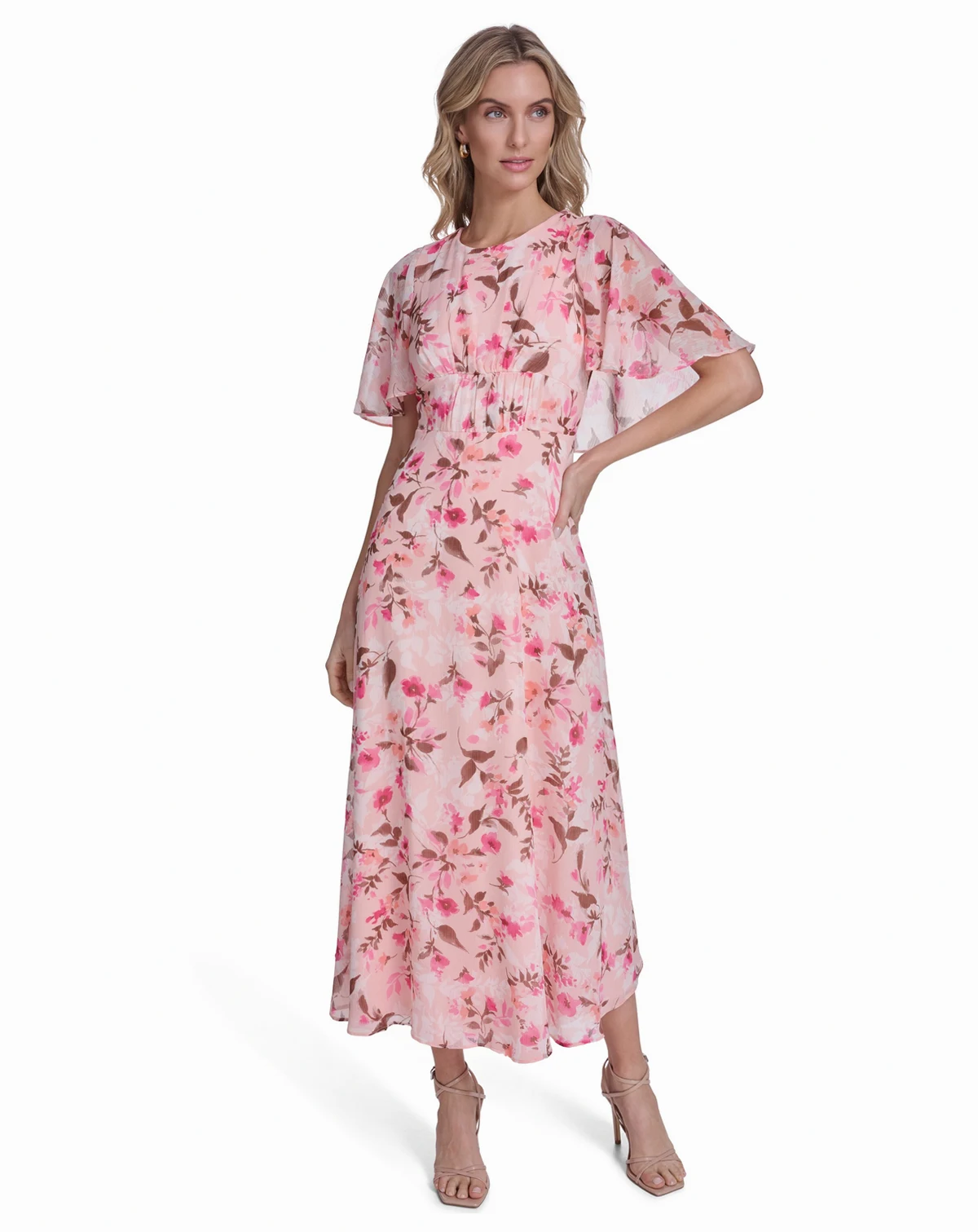 Women's Short-Sleeve Smocked Printed Dress