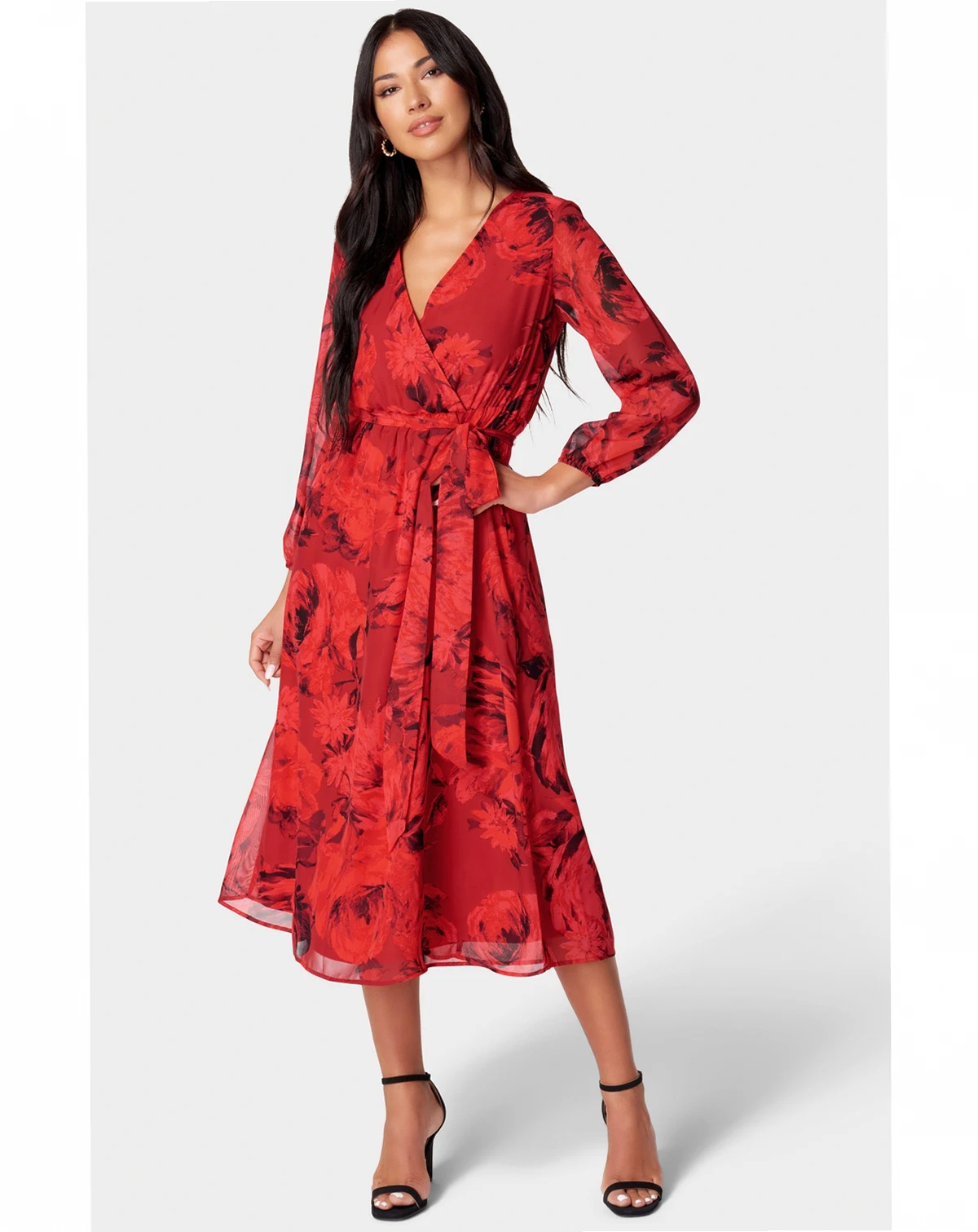 Women's Print Wrap Midi Dress