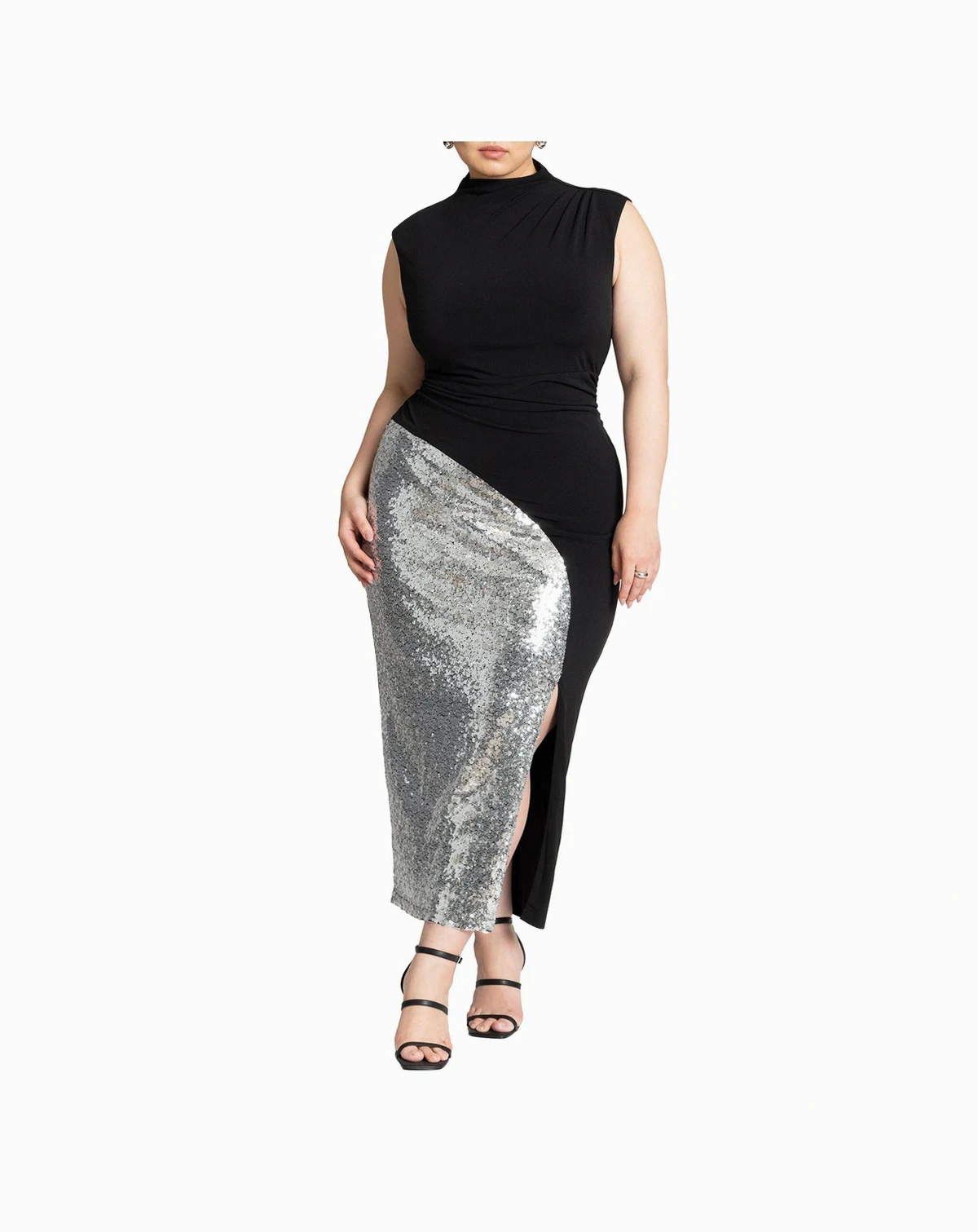 Women's Plus Size Funnel Neck Knit Dress With Sequin