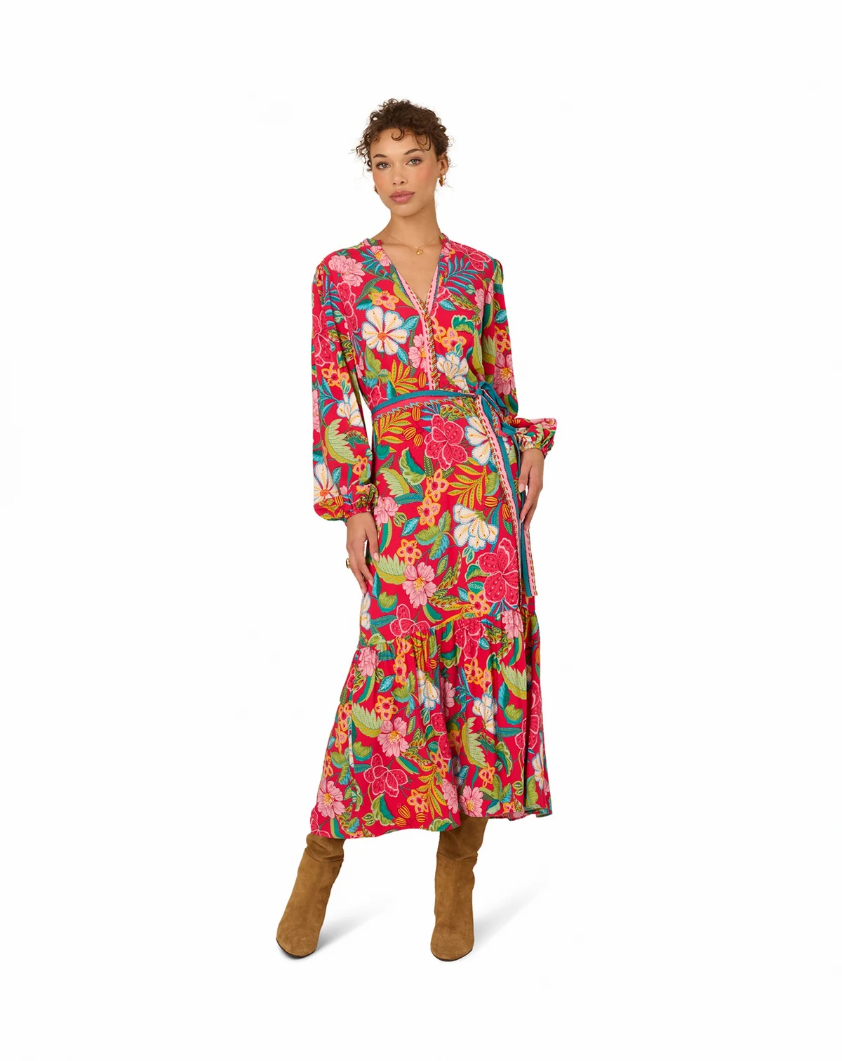 Women's V-Neck Printed Midi Dress