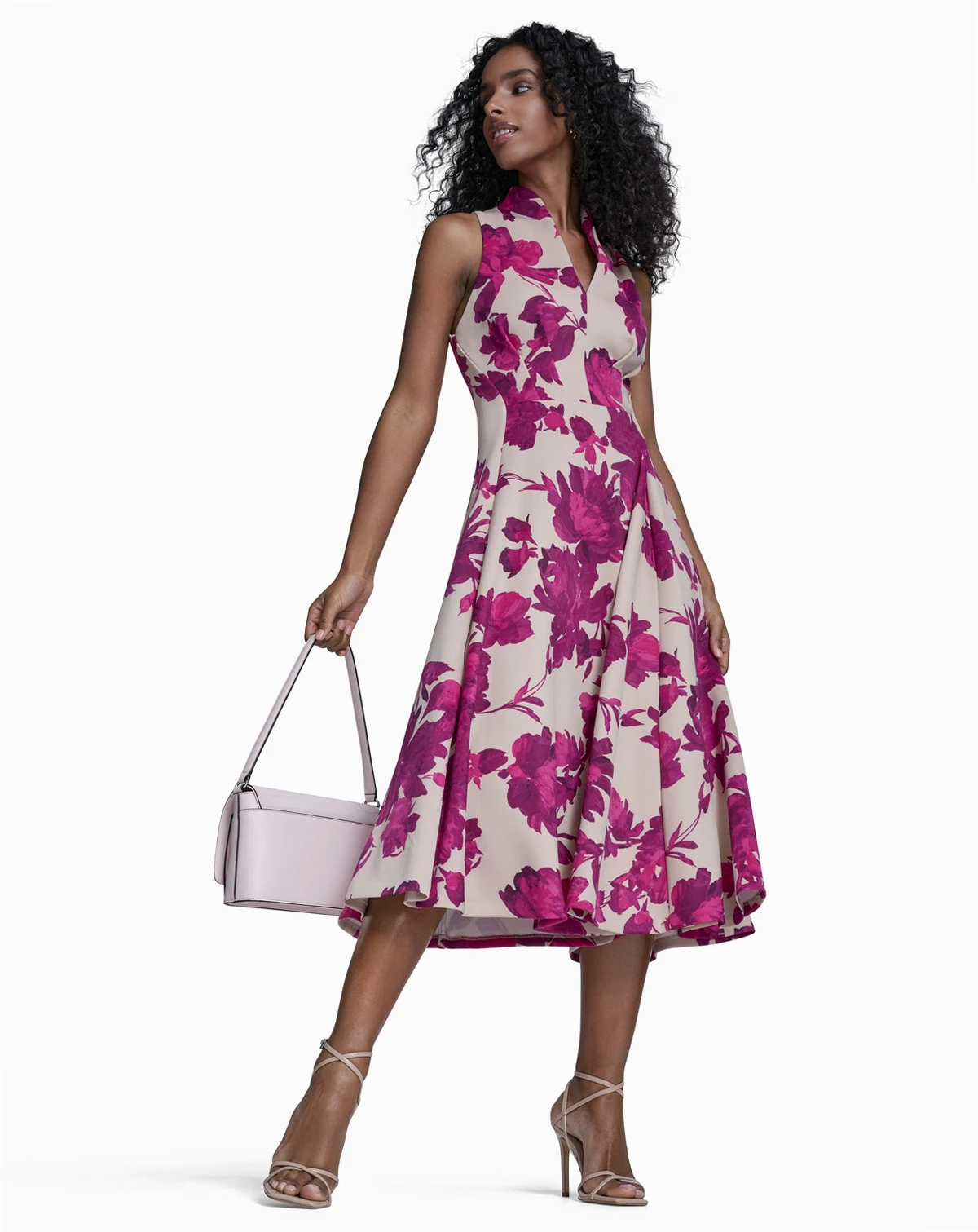 Women's V-Neck Printed Midi Dress