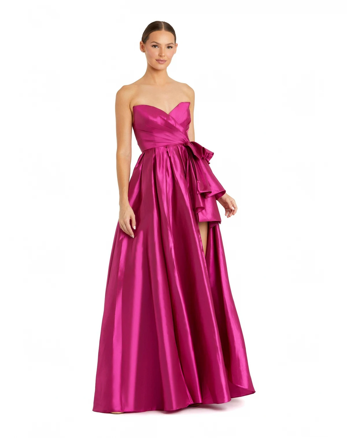 Women's Strapless Taffeta Gown With Ruffle Detail