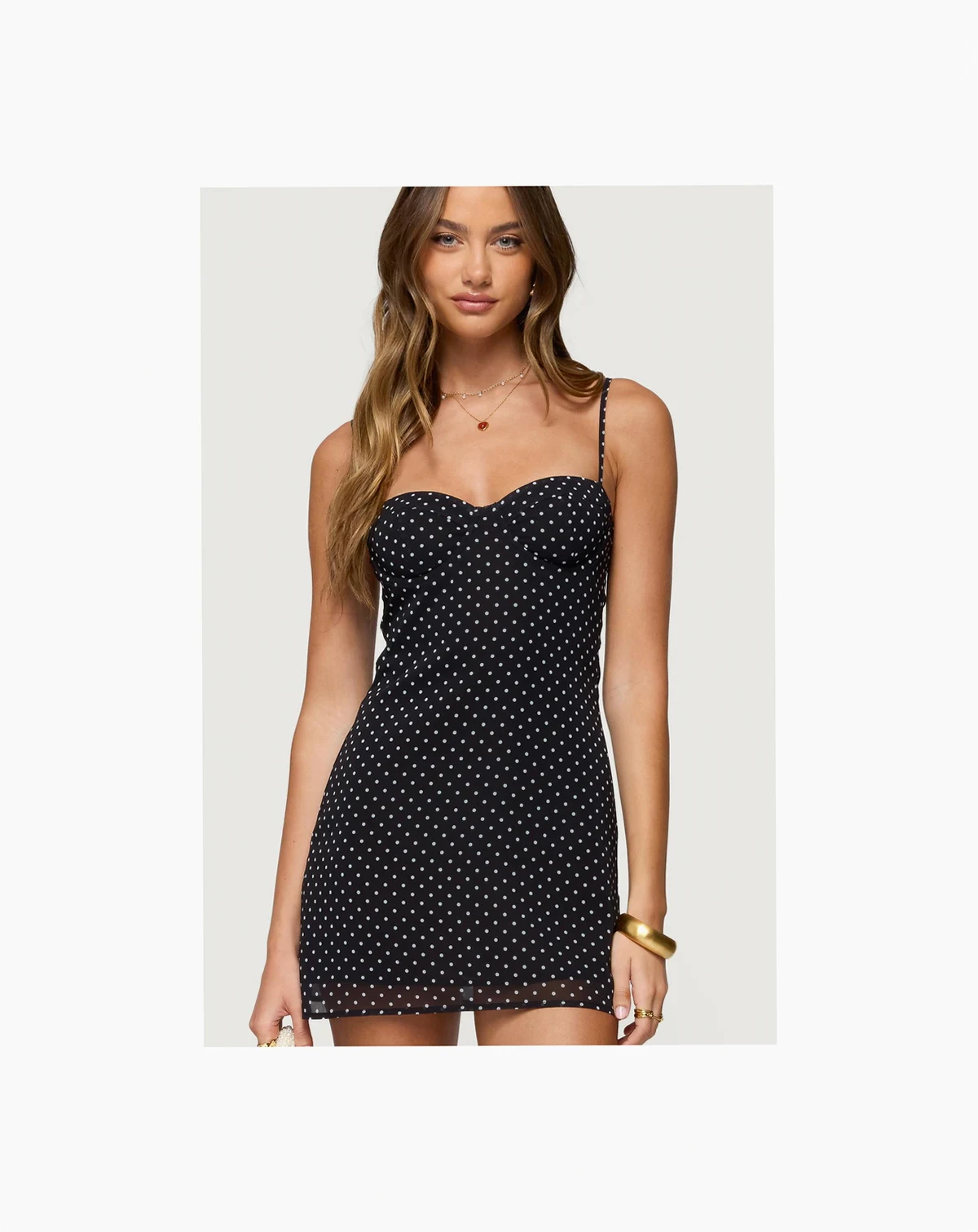 Womens Polka Dot Cupped Chiffon Mini Dress