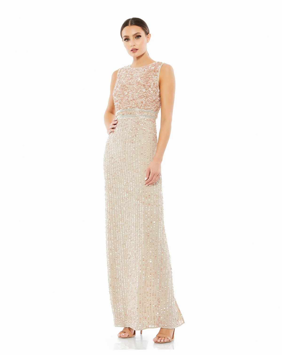 Women's Sequined High Neck Sleeveless Column Gown
