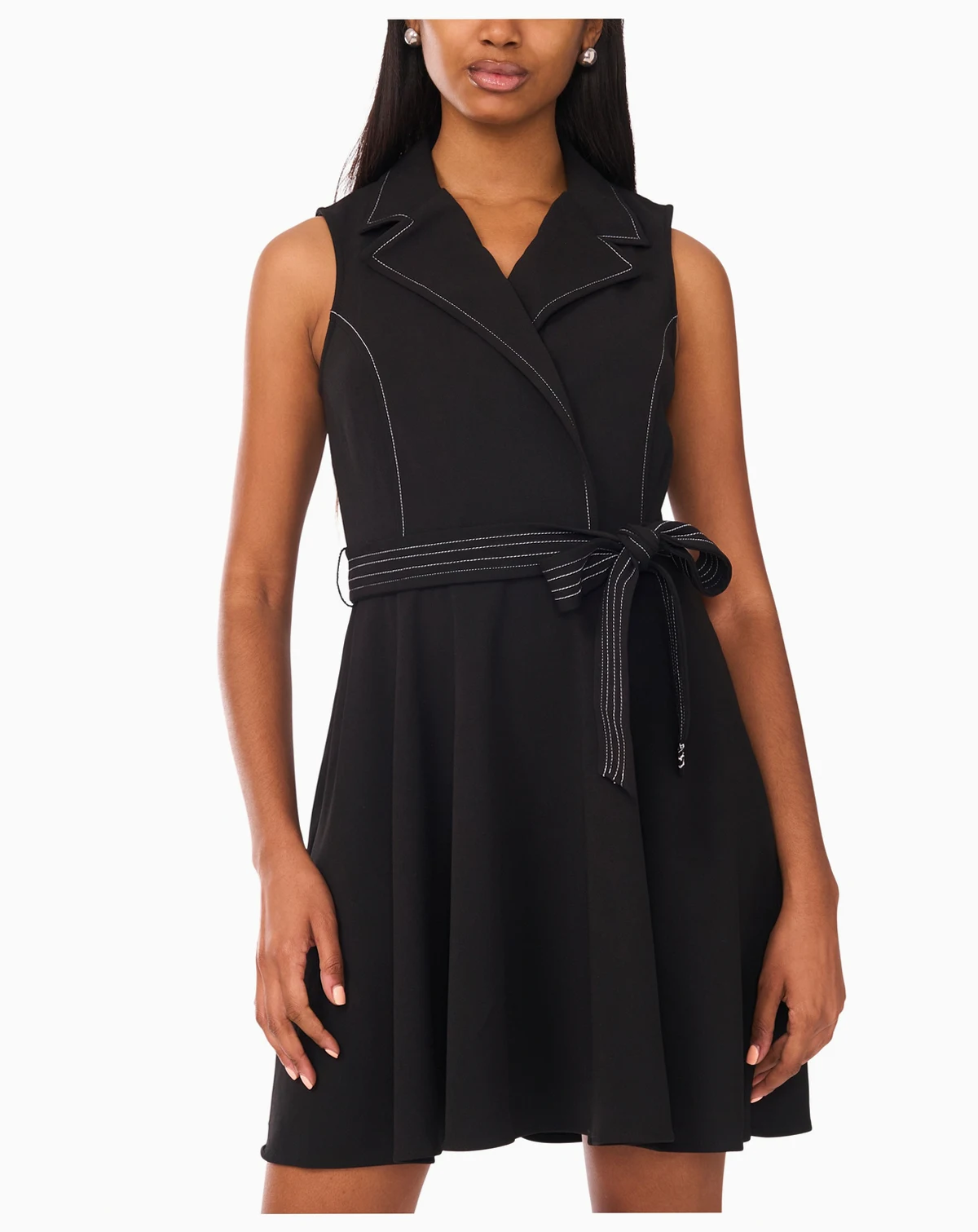 Women's Sleeveless Self Belt Wrap Dress