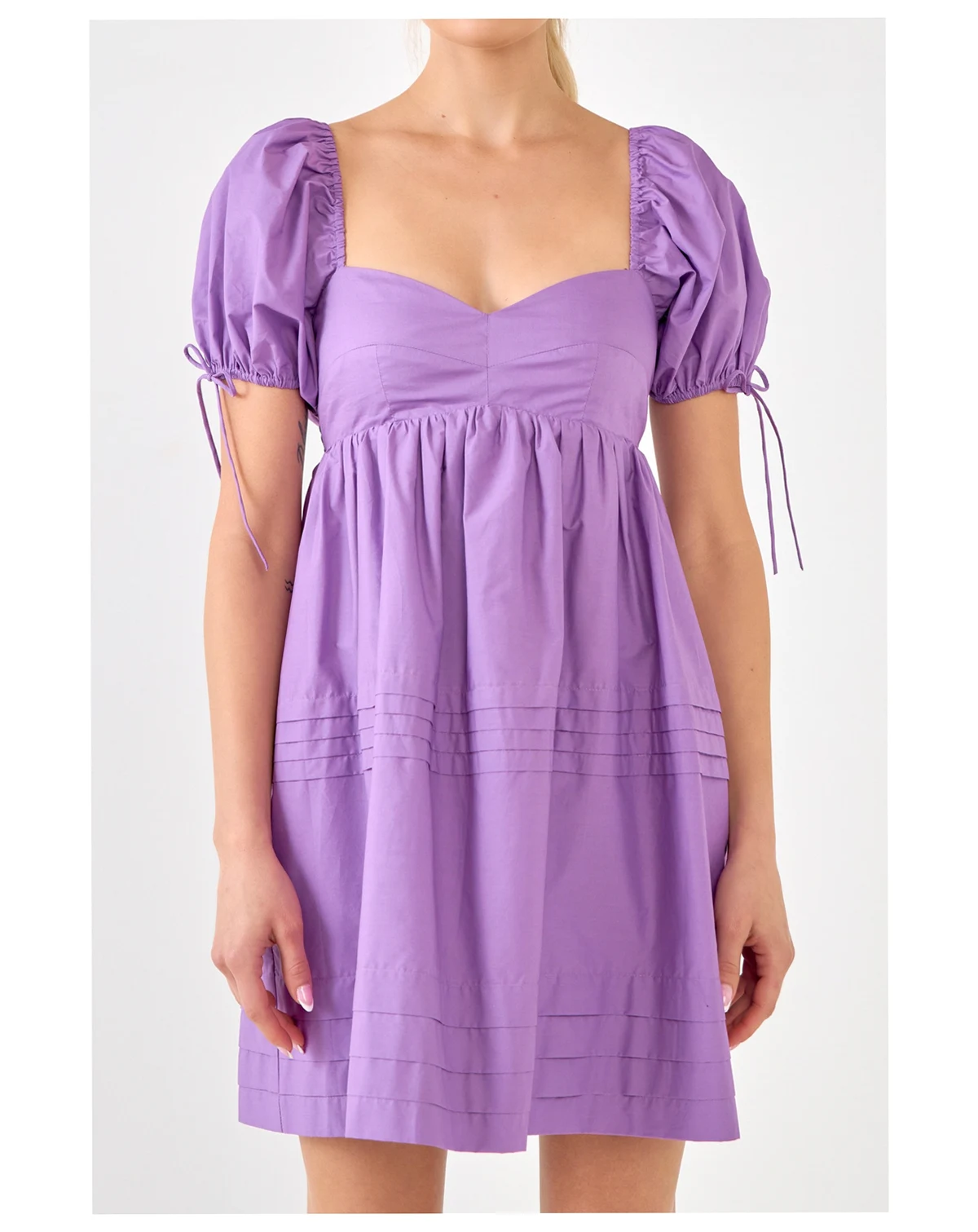 Women's Pleated Detail Puff Sleeve Mini Dress