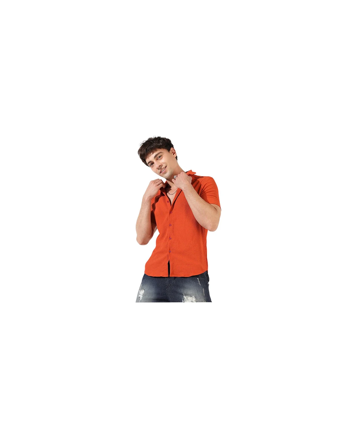 Men's Burnt Orange Textured Regular Fit Casual Shirt