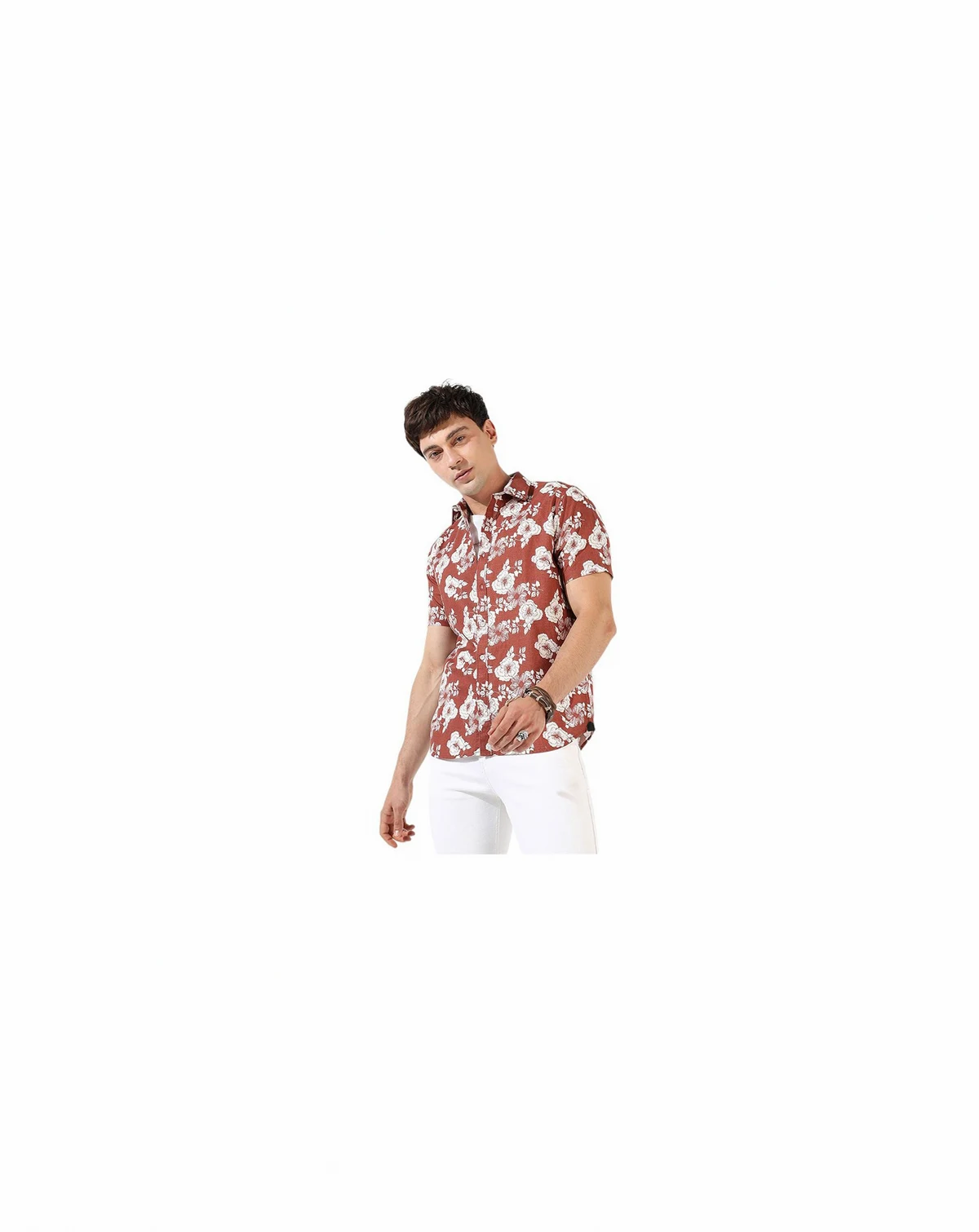 Men's Brown Printed Regular Fit Casual Shirt