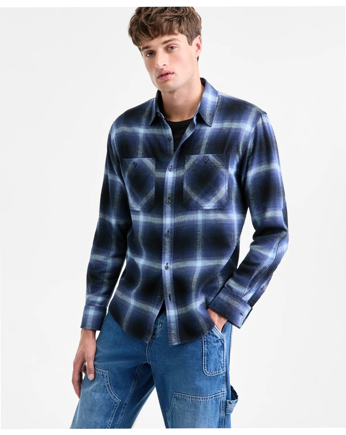 Men's Iverson Long-Sleeve Cotton Flannel Plaid Shirt, Macy's Exclusive