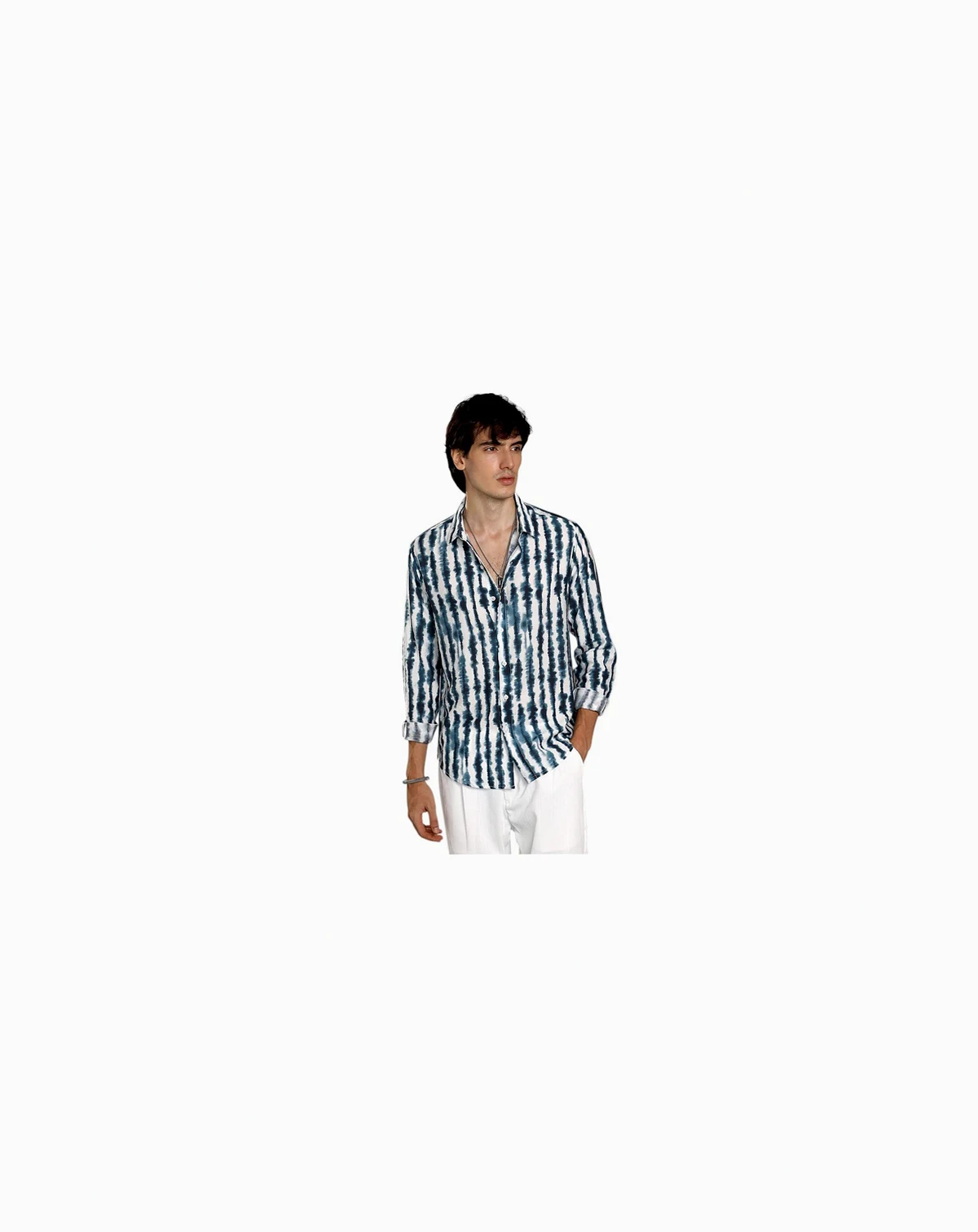 Men's Indigo Blue & Daisy White Ink-Striped Shirt