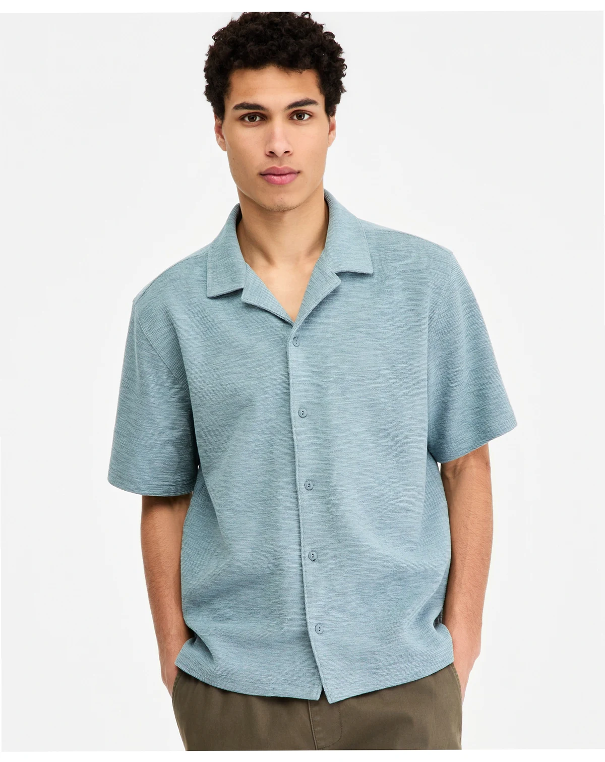 Men's Michael Textured Short-Sleeve Camp Shirt, Macy's Exclusive