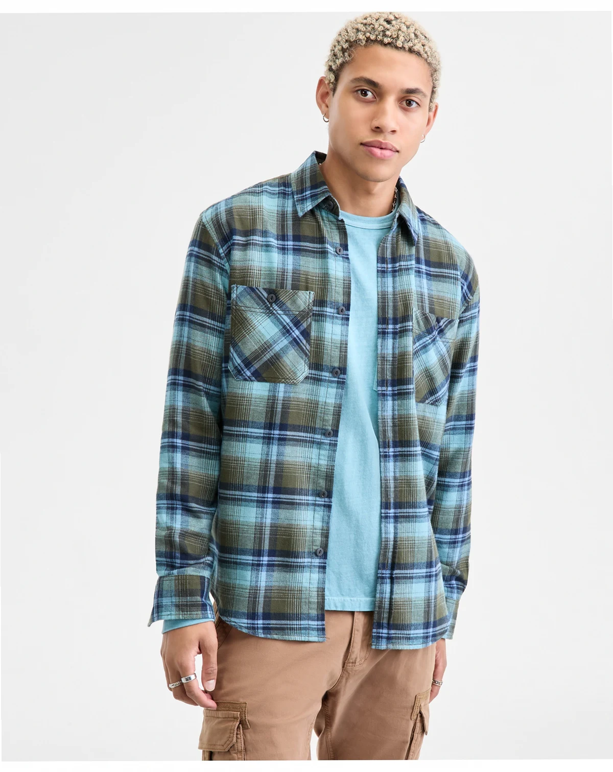Men's Wade Long-Sleeve Cotton Flannel Plaid Shirt, Macy's Exclusive