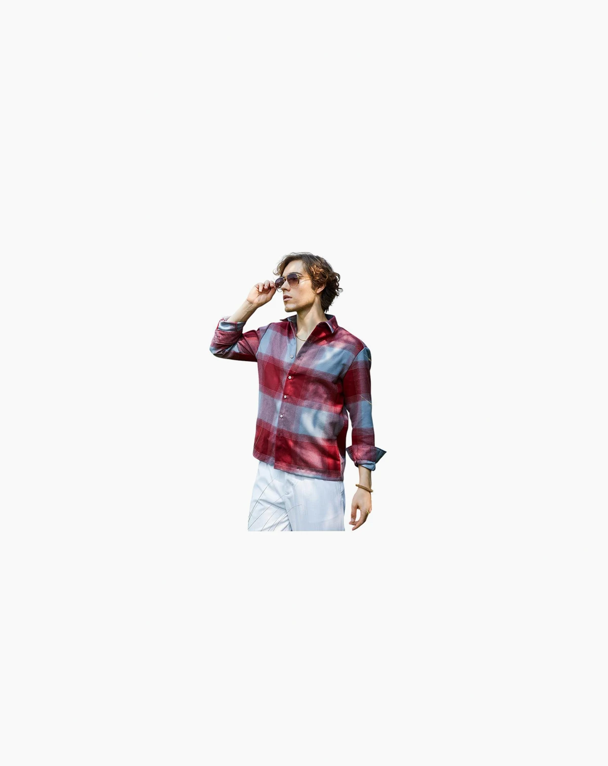 Men's Venetian Red & Coin Grey Vignette-Checkered Oversized Shirt