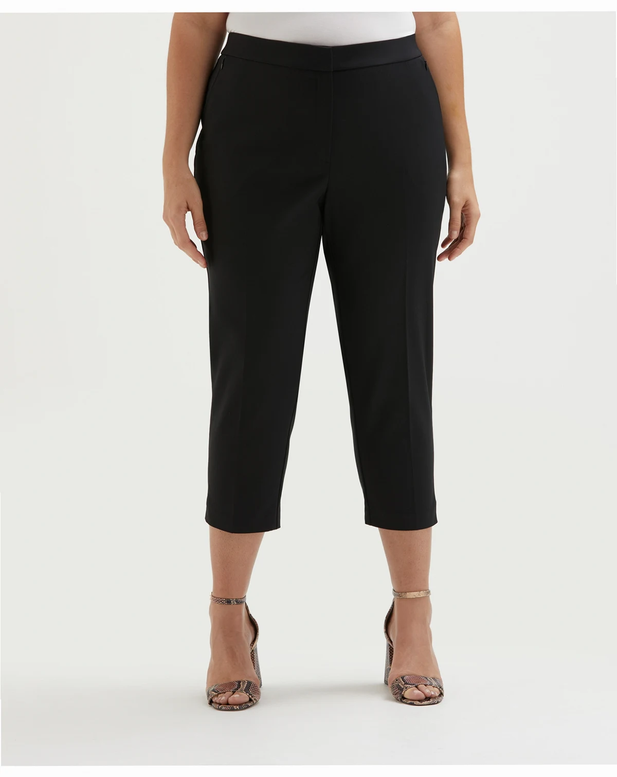 Plus Size Satin Mid Rise Twill Capri Pants with Slant Pocket