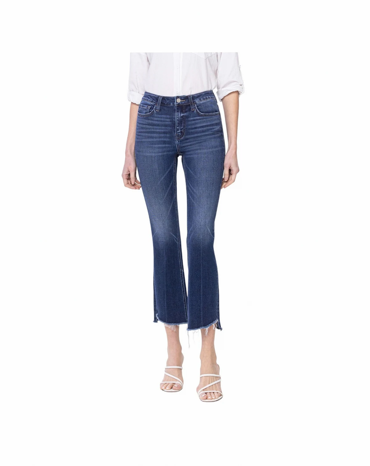 Women's High Rise Raw Step Hem Kick Flare Jeans