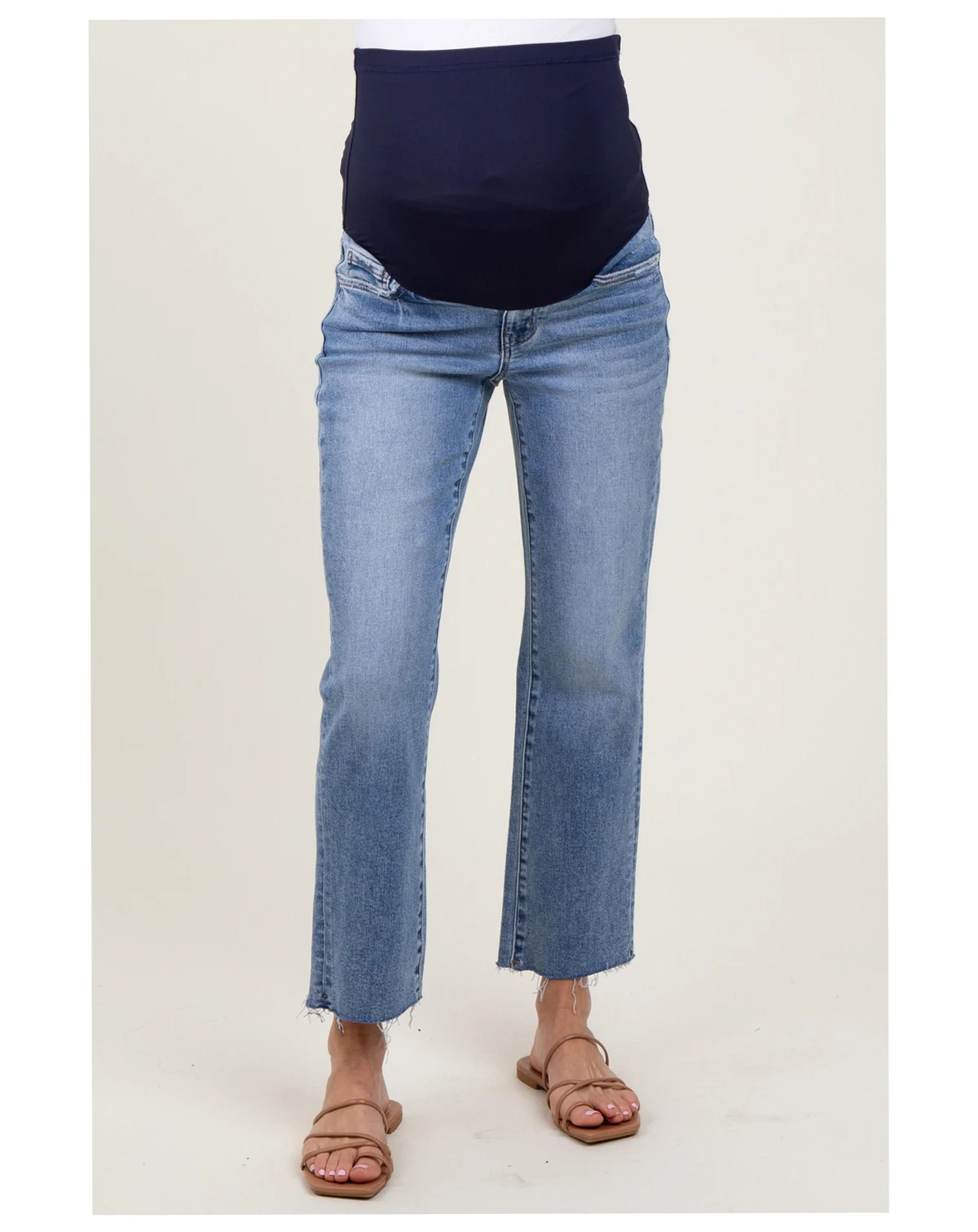 Maternity Blue Cropped Raw Hem Straight Leg Jeans