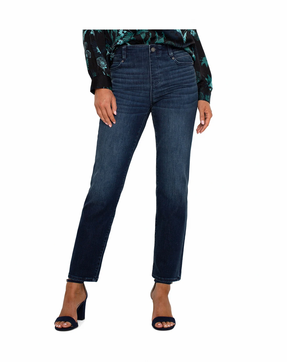 Petite Mid-Rise Gia Straight Glider Jeans