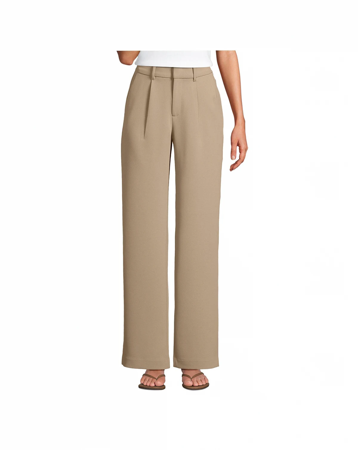 Women's Crepe High Rise Pleated Wide Leg Pants