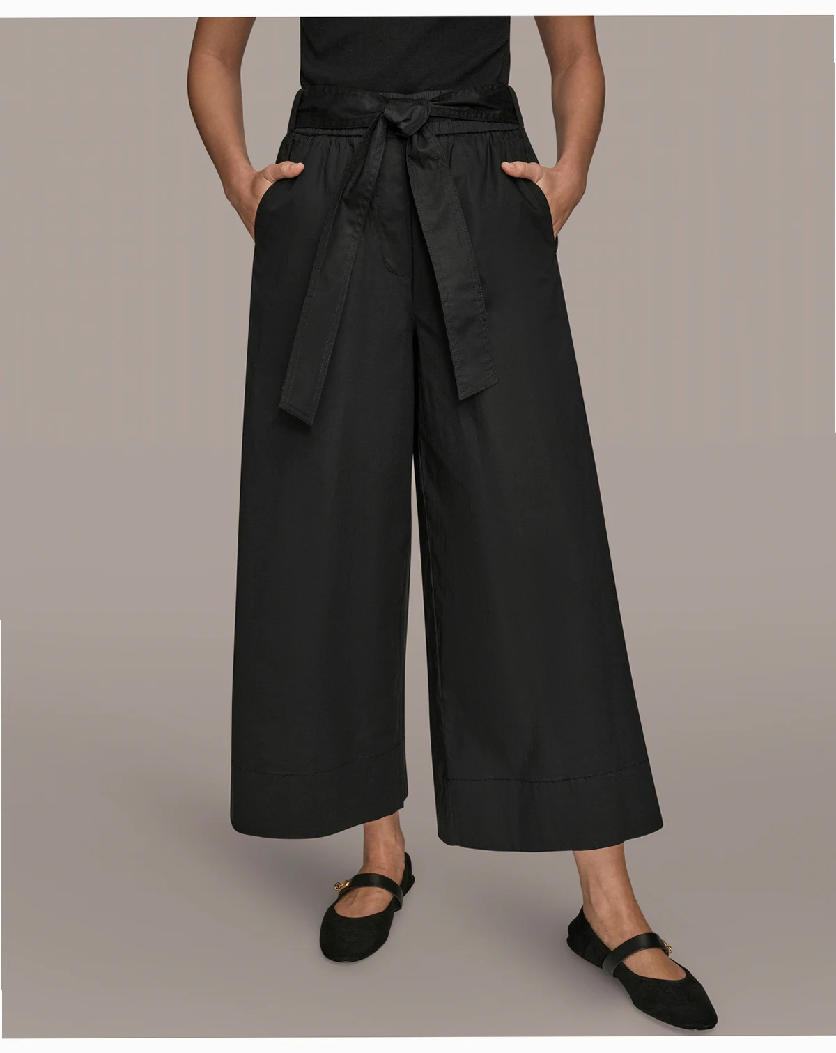 Women's Stretch Poplin Self Belted Crop Pants