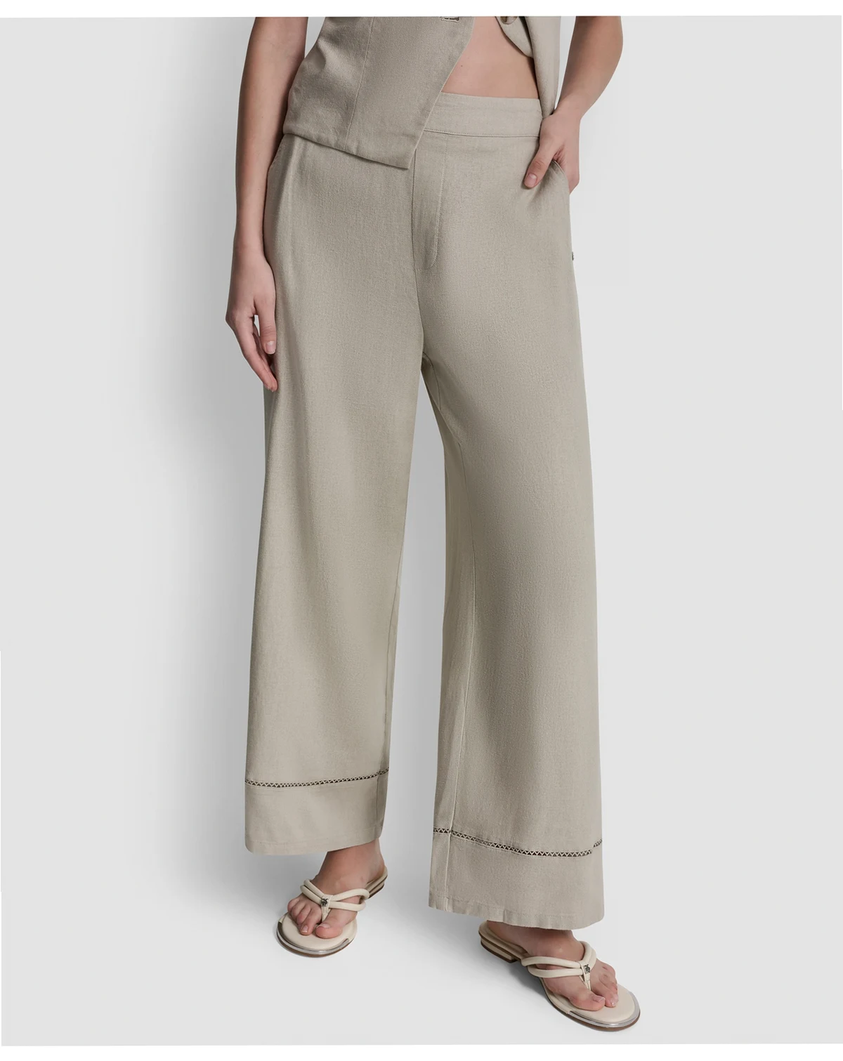 Petite Linen-Blend High-Rise Pull-On Wide-Leg Pants