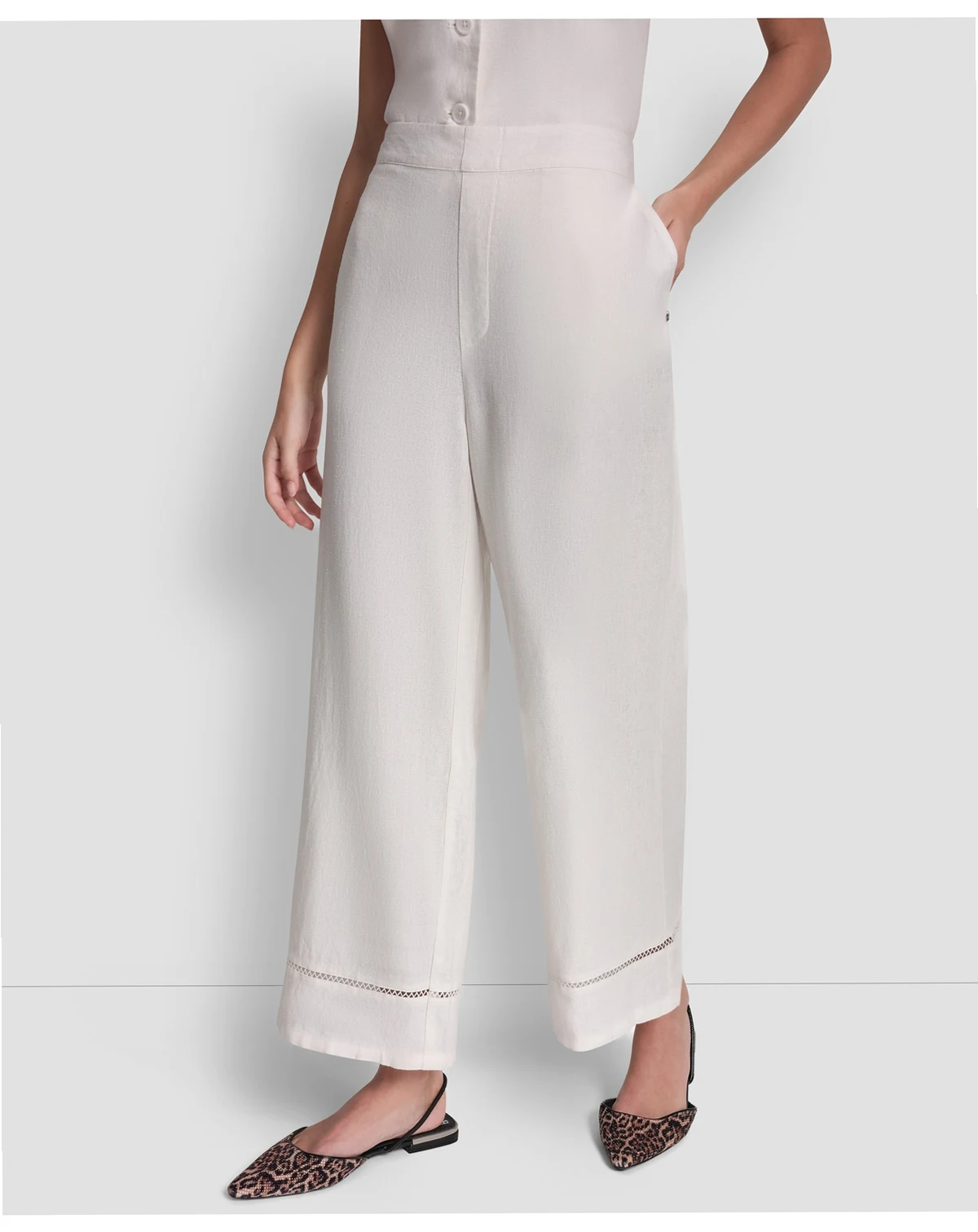 Women's High Rise Linen-Blend Pull-On Wide Leg Ankle Pants