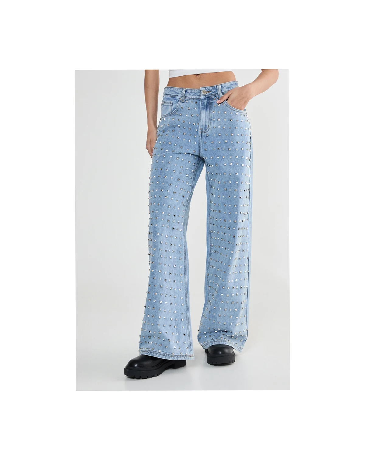 Women's Studded Straight Leg Denim Jeans