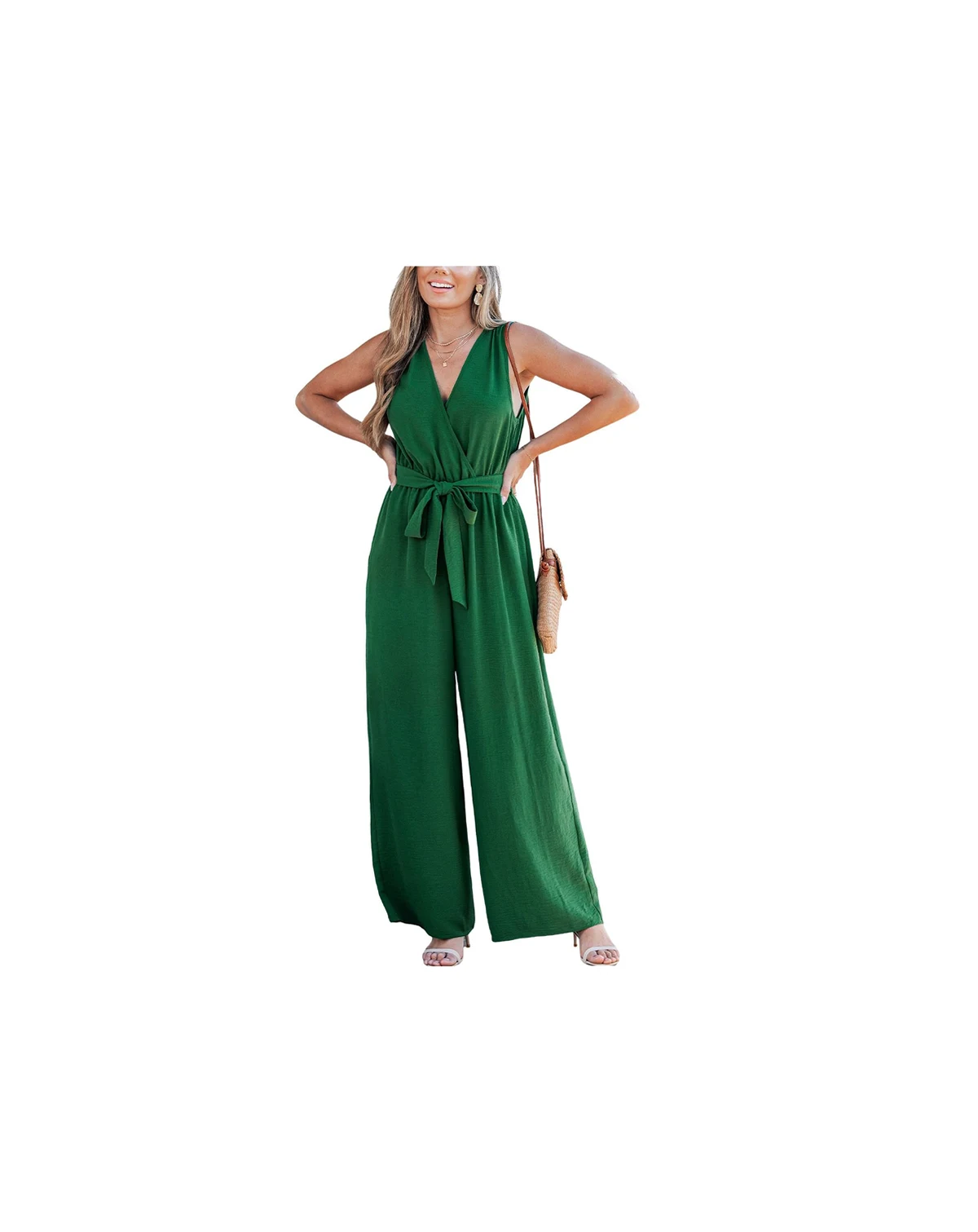 Women's Elegant Sleeveless V-Neck Wide Leg Jumpsuit