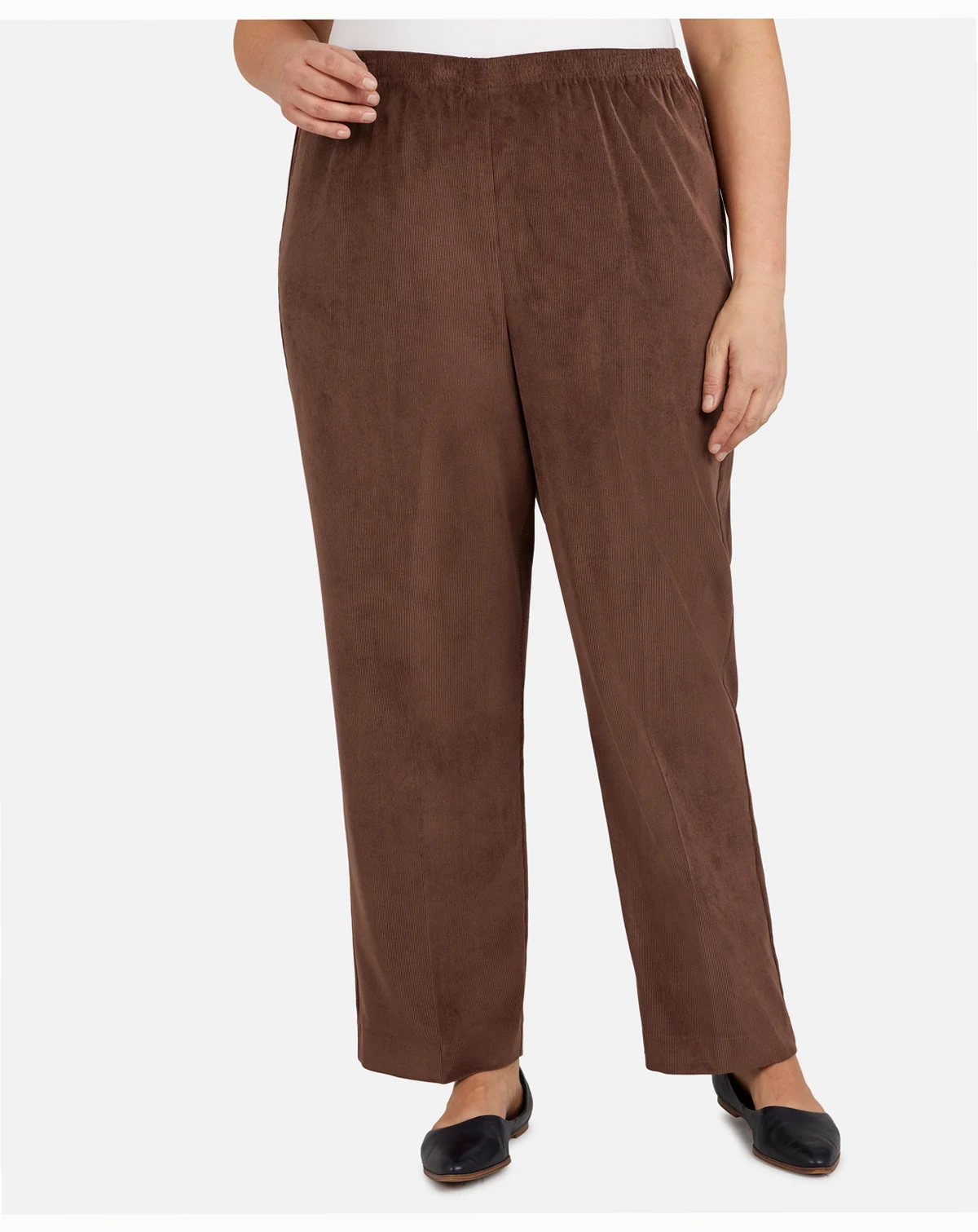Plus Size Classic Corduroy Elastic Waist Medium Length Pants