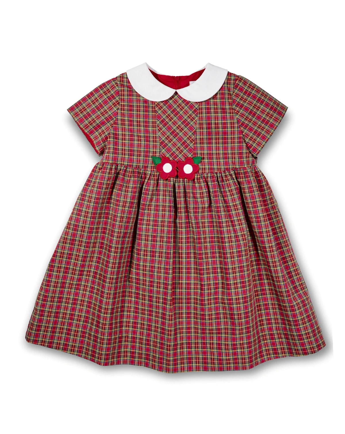 Toddler Girls Plaid Dress With Flowers