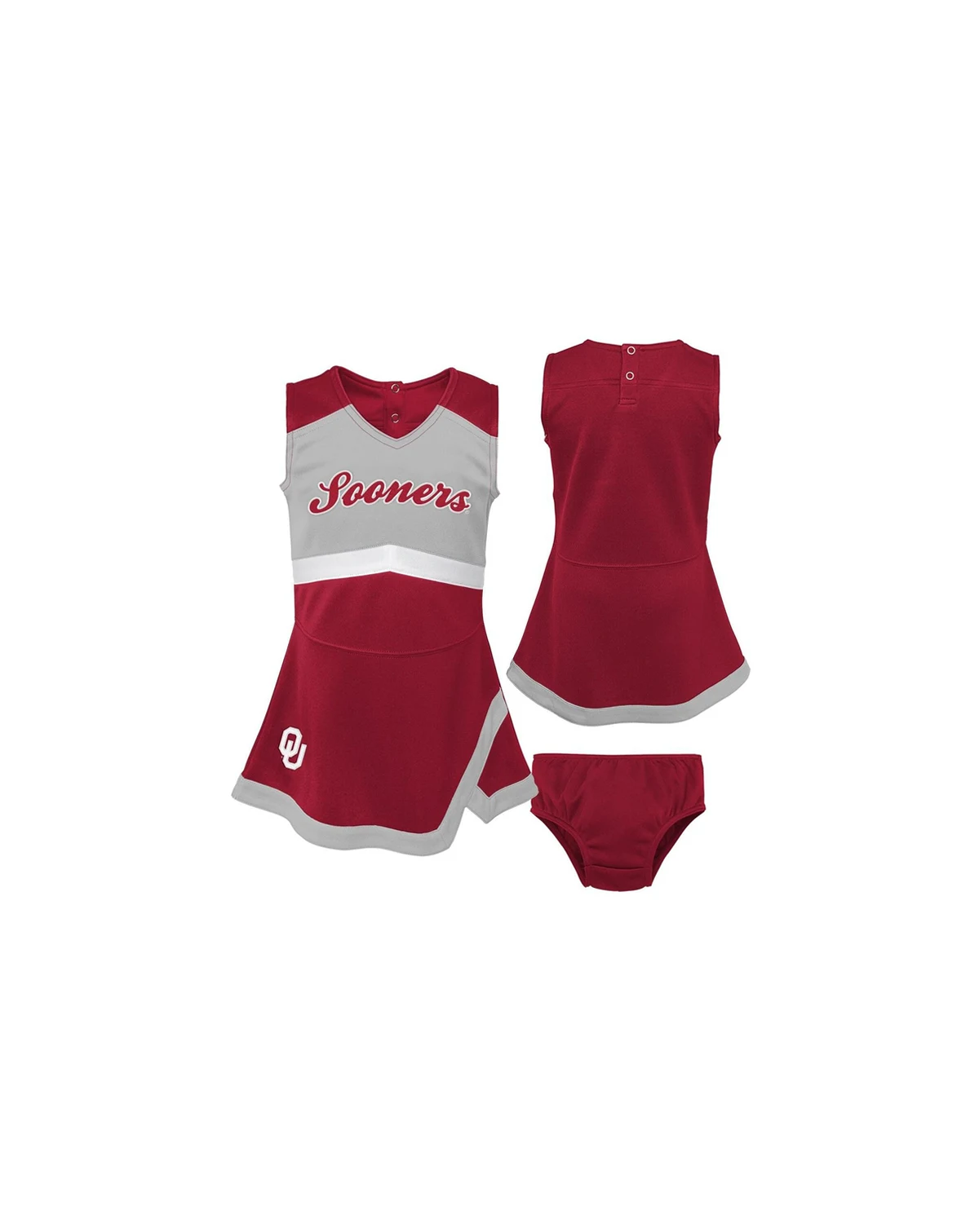 Girls Toddler Crimson, Gray Oklahoma Sooners Two-Piece Cheer Captain Jumper Dress and Bloomers Set