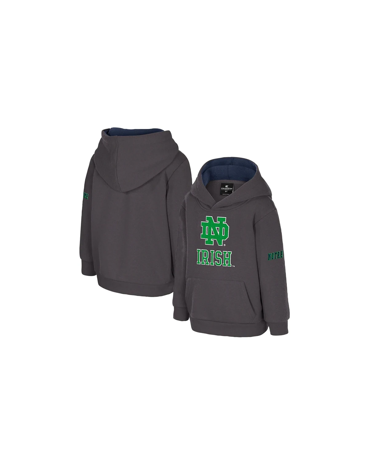 Toddler Charcoal Notre Dame Fighting Irish Big Logo Volume Fleece Pullover Hoodie