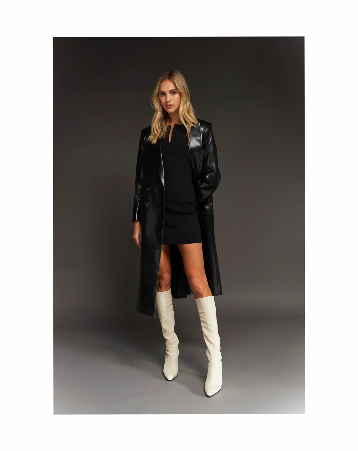 Women's Long Faux Leather Trench