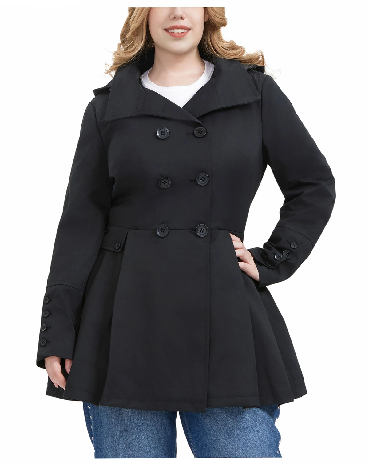 Plus Size Hooded Fit & Flare Trench Coat
