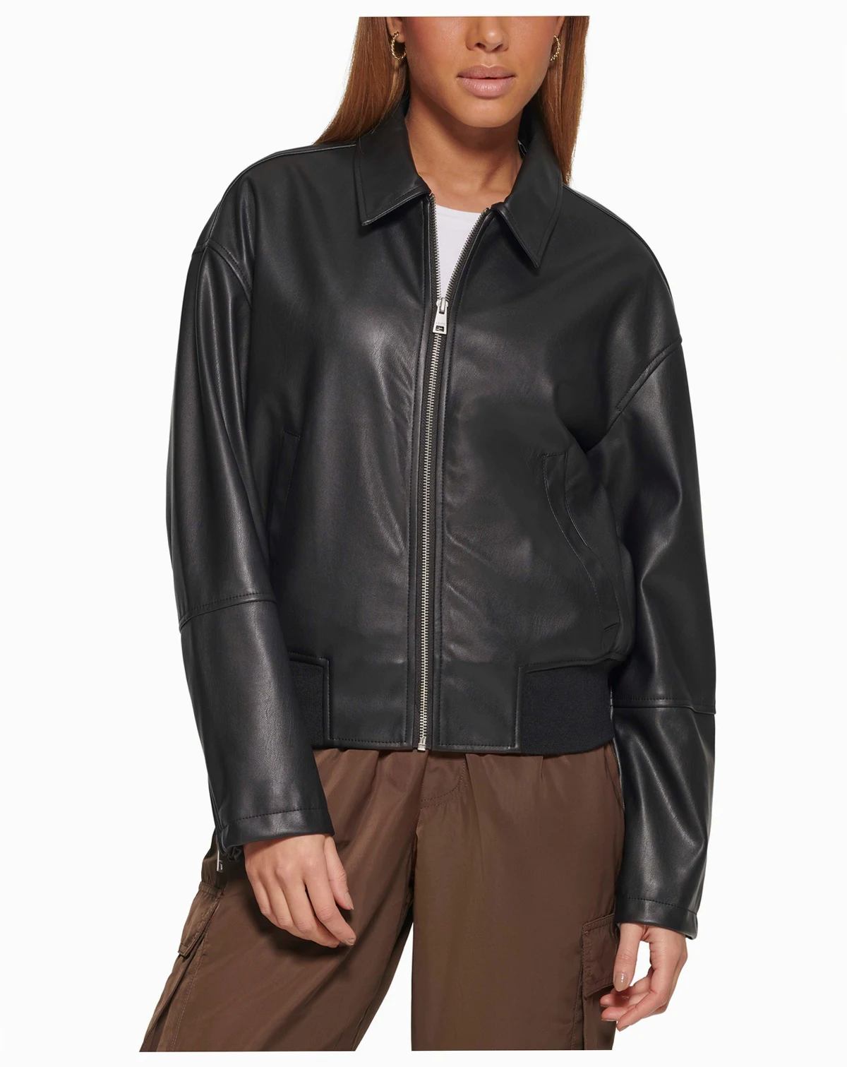 Women's Faux Leather Lightweight Bomber Jacket