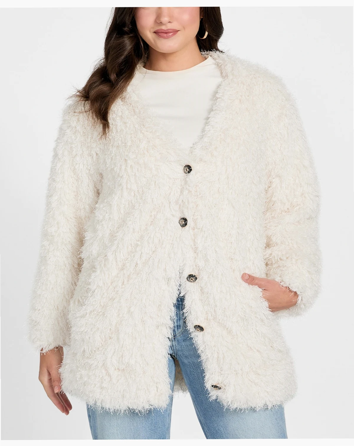 Women's Rose Faux-Fur V-Neck Jacket