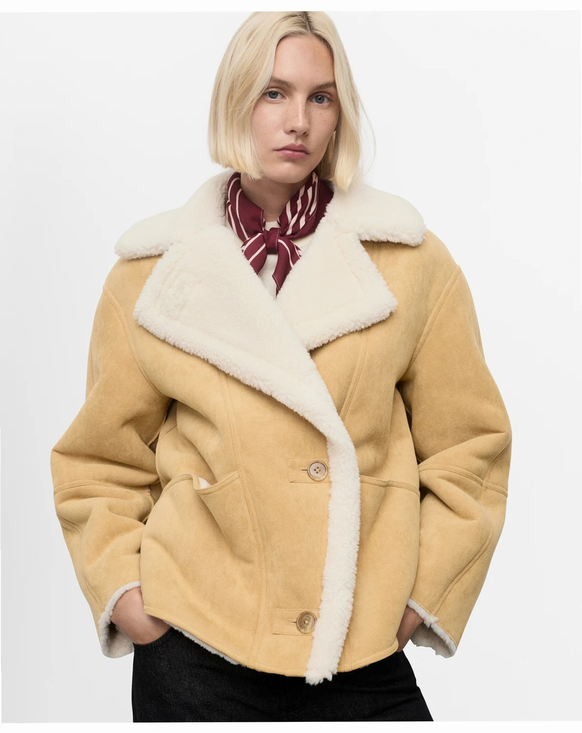 Women's Shearling Collar Faux-Suede Jacket