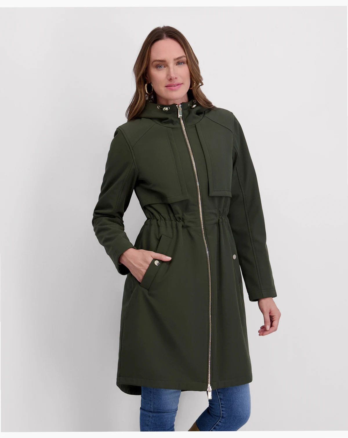 Women's Shirttail Cinched Waist Hooded Softshell