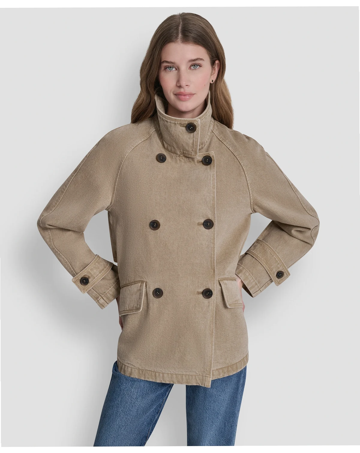 Women's Denim Double Breasted A-Line Coat