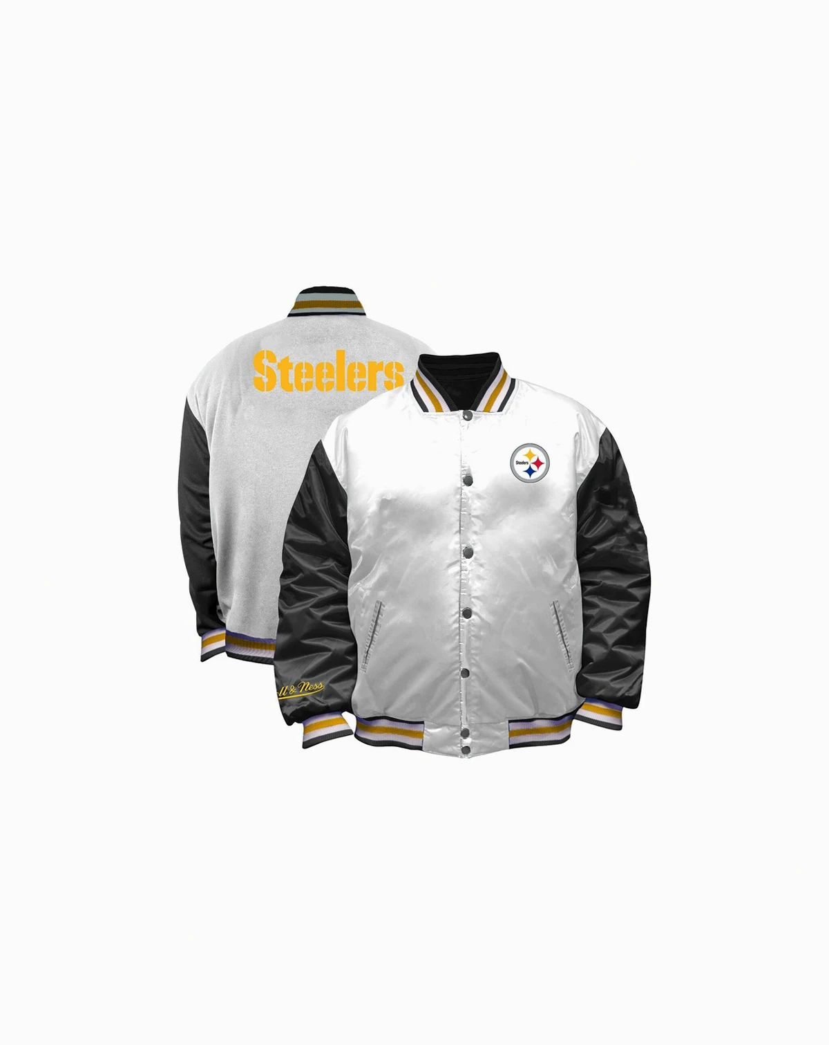 Women's White Pittsburgh Steelers Plus Size Full-Snap Satin Jacket