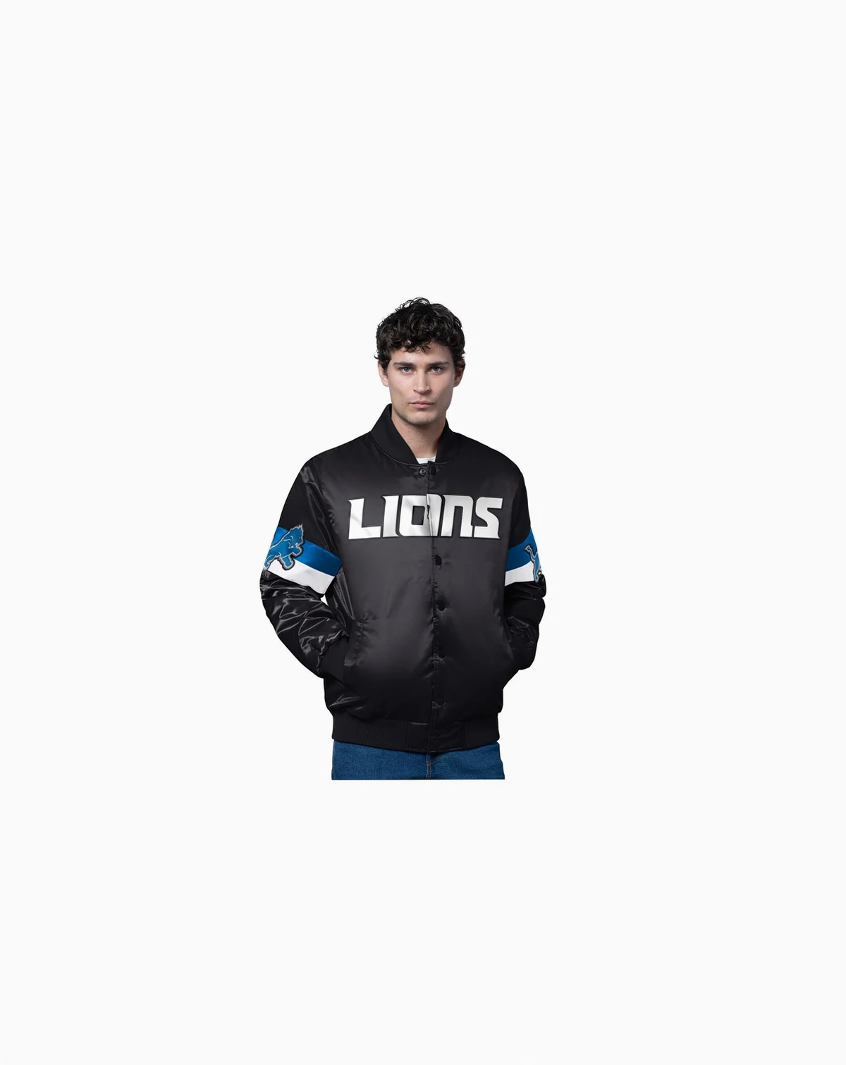 Men's Black Detroit Lions Triple Option Full-Snap Varsity Jacket
