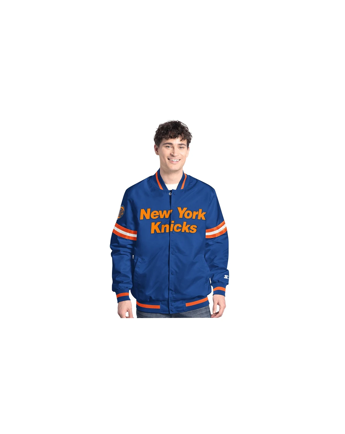Men's Blue/Orange New York Knicks Scout Full Snap Varsity Jacket