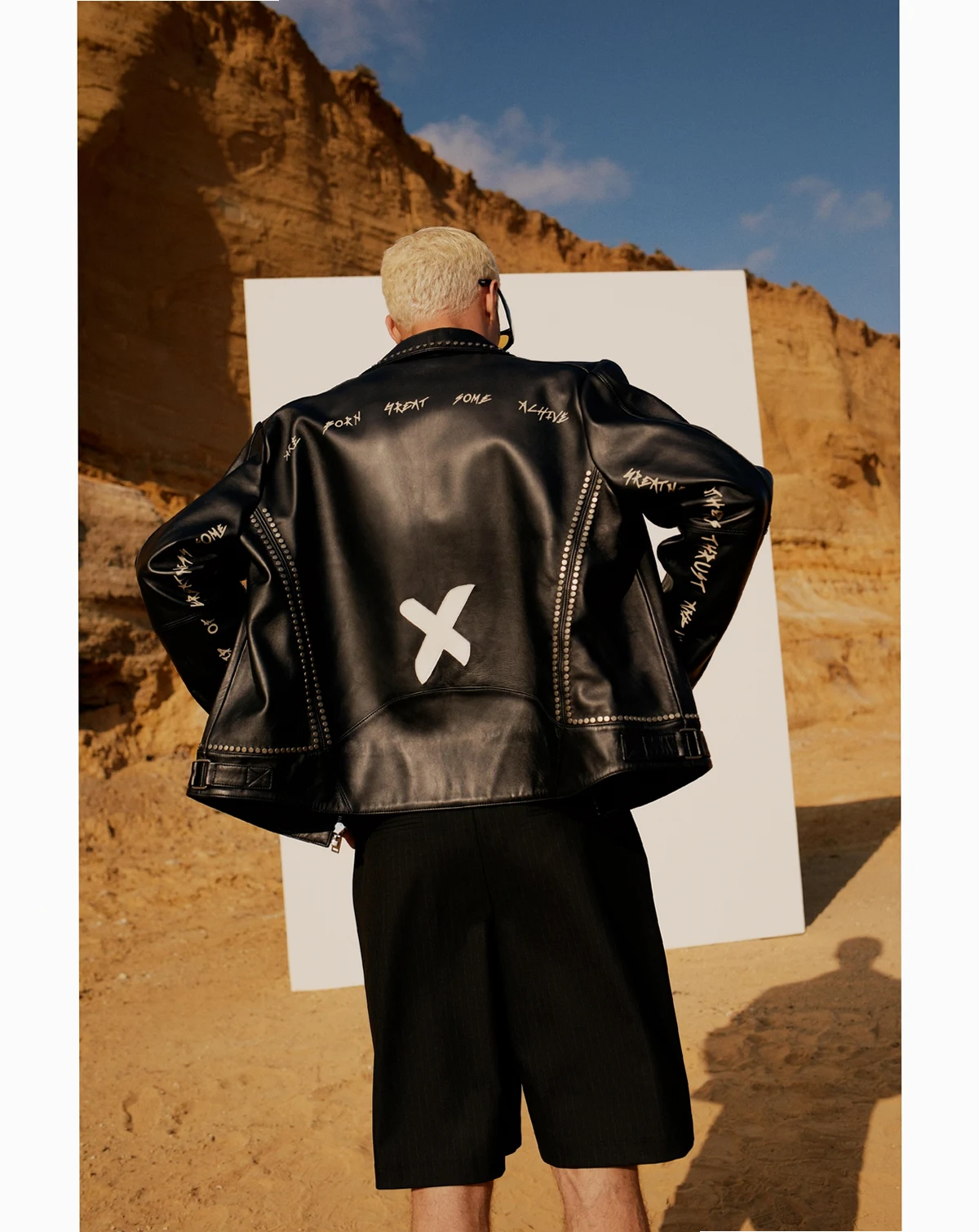 Men's Leather Jacket Stud Rocks Details