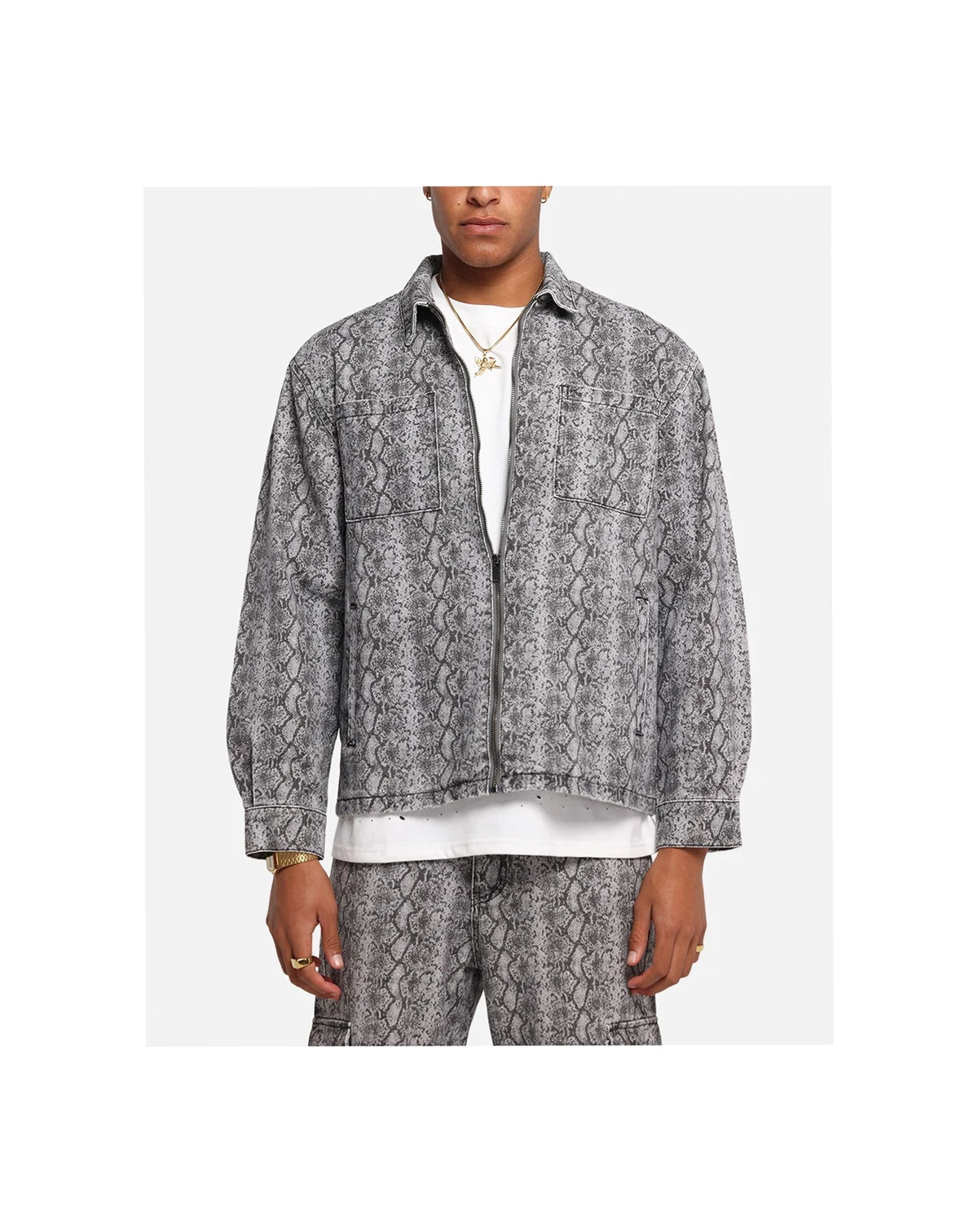 Men's Snake Skin Jacket Black Snake Print