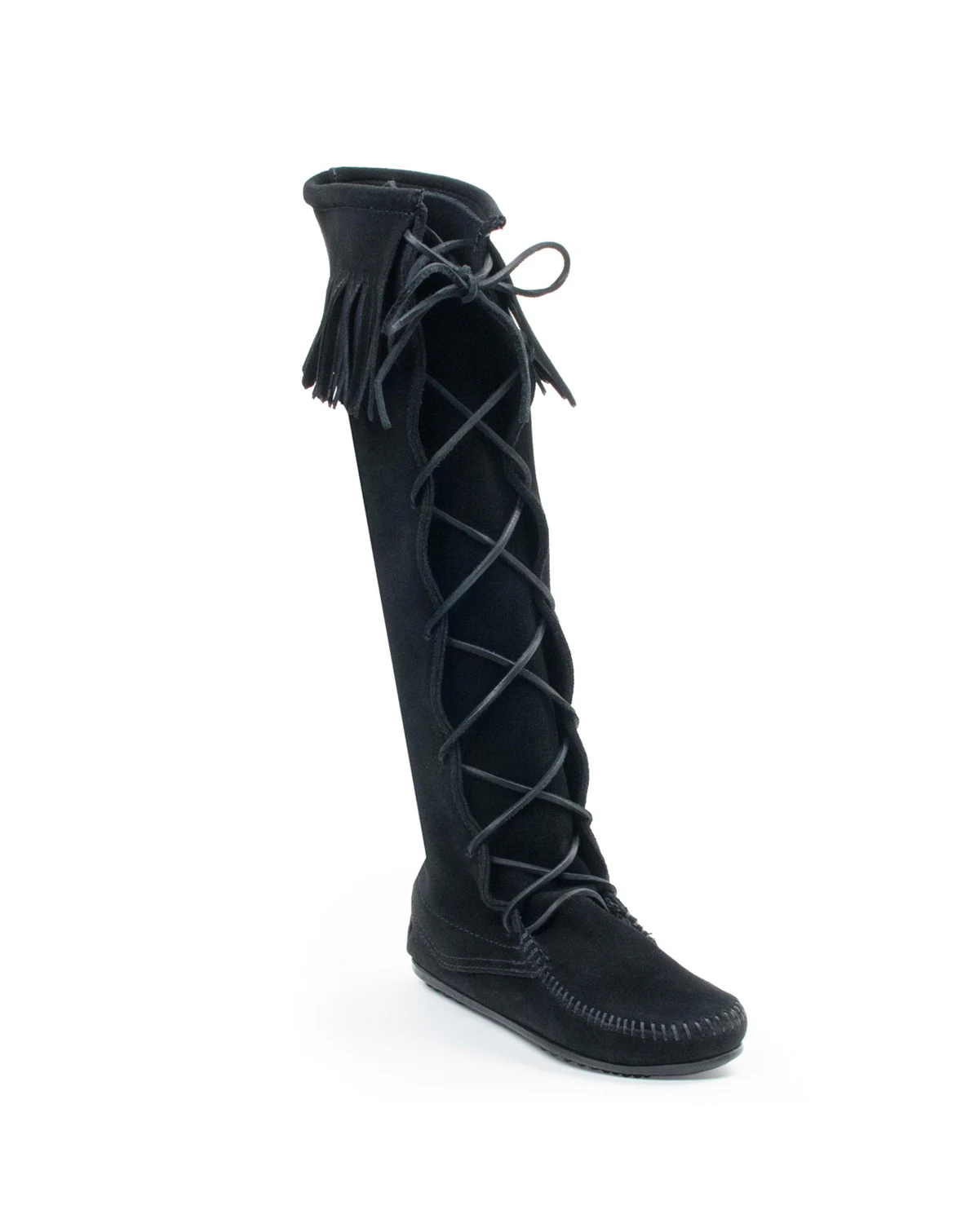 Women's Suede Front Lace Knee High Boots