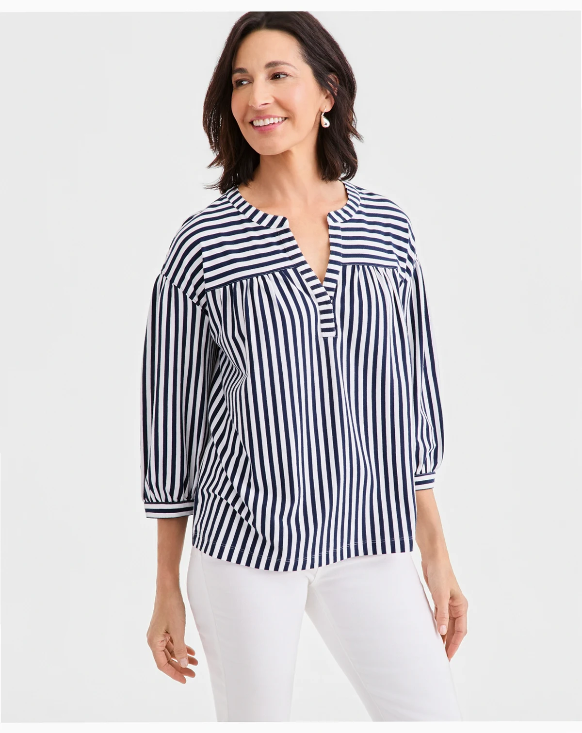Women's Printed 3/4 Sleeve Split-Neck Top, Macy's Exclusive